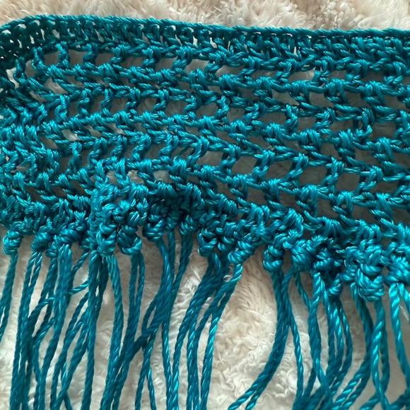 Handmade Turquoise Teal Macrame Beach Cover Up Unisex Tulum Mexico Unique OS - Picture 7 of 7